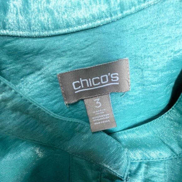 Chico's Women's Size 3 Blue 3/4 Sleeve Coat Jacket Lightweight Lined Ruffle Edge - Picture 3 of 9